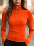Jersey Urban Plain Zipper Turtleneck T-shirt