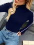 Knitted Urban Color Block Split Joint Turtleneck T-shirt