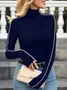 Knitted Urban Color Block Split Joint Turtleneck T-shirt