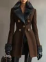 Urban Buttoned Fur Collar Plain Lapel Collar Coat