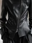 Urban  Zipper Plain Stand Collar Faux Leather Coat