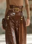 Urban Plain Buttoned Wide Leg Faux Leather Pants No Belt
