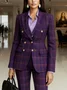 Plus Size Urban Buttoned Plaid Lapel Collar Blazer