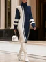 Casual Color Block Turtleneck Knee Length Sweater Dress