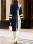 Casual Color Block Turtleneck Knee Length Sweater Dress