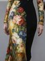 Urban Floral Printing Crew Neck Midi Dress