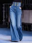 Urban Denim Buttoned Plain  Wide Leg Jeans