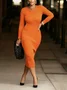 Casual Plain Crew Neck Sweater Midi Dress