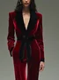 Urban Split Joint Color Block Shawl Collar Jumpsuit With Belt