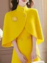 Elegant Plain Buttoned Stand Collar Knee Length Sweater Dress With Brooch