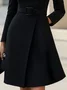Urban Plain Buttoned Mock Neck Midi Dress With Belt