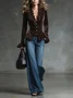 Velvet Elegant Plain Peplum V Neck Bell Sleeve Shirt
