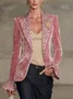 Elegant Bell Sleeve Split Joint Leopard Lapel Collar Blazer With Brooch