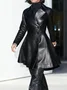 Urban Plain Lapel Collar Faux Leather Coat