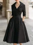 Elegant Plain Ruched Shawl Collar Midi Dress