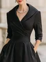 Elegant Plain Ruched Shawl Collar Midi Dress