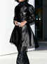 Urban Plain Lapel Collar Faux Leather Coat