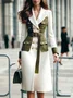 Urban Split Joint Color Block Lapel Collar Coat With Belt