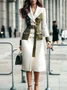 Urban Split Joint Color Block Lapel Collar Coat With Belt