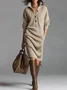Plus Size Urban Plain Buttoned Shawl Collar Midi Dress