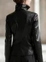 Urban  Zipper Plain Stand Collar Faux Leather Coat