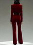 Urban Split Joint Color Block Shawl Collar Jumpsuit With Belt