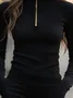 Plus Size Jersey Urban Plain Zipper Turtleneck T-shirt