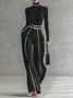 Plus Size Casual Color Block Piping Straight Pants