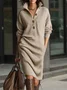 Plus Size Urban Plain Buttoned Shawl Collar Midi Dress