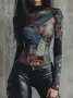 Plus Size Urban Abstract Printing Stand Collar Regular Sleeve T-shirt