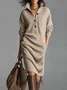 Plus Size Urban Plain Buttoned Shawl Collar Midi Dress