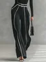 Plus Size Casual Color Block Piping Straight Pants
