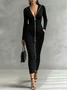 Casual Plain Zipper Shawl Collar Maxi Dress