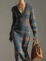 Urban Plaid V Neck Maxi Sweater Dress