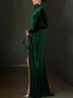 Elegant Velvet Stand Collar Maxi Gown with 3D Floral Appliqué