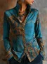 Casual Ethnic Printing Stand Collar Shirt