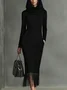 Elegant Plain Tassel Hoodie Midi Dress