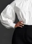Cotton Urban Plain Ruched Turtleneck Balloon Sleeve Shirt