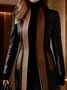 Urban Color Block Stand Collar Faux Leather Coat