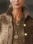 Plus Size Urban Leopard Buttoned Mock Neck Cardigan