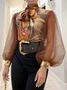 Elegant Random Print Printing Shirt Collar Balloon Sleeve Shirt