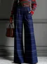 Urban Plaid Printing Wide Leg Fashion Pants No Belt
