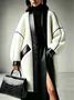 Casual Loosen Split Joint Color Block V Neck Coat No Belt