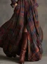 Urban Plaid Printing Shirt Collar Maxi Dress No Belt