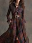 Urban Plaid Printing Shirt Collar Maxi Dress No Belt
