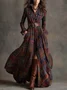 Urban Plaid Printing Shirt Collar Maxi Dress No Belt