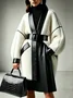 Casual Loosen Split Joint Color Block V Neck Coat No Belt