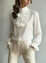 Cotton Urban Plain Peplum Lotus Leaf Collar Shirt