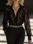 Lace Elegant Plain Shirt Collar Shirt