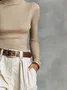 Knitted Casual Plain Turtleneck T-shirt